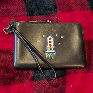 Coach Black Wristlet with Rocket Design